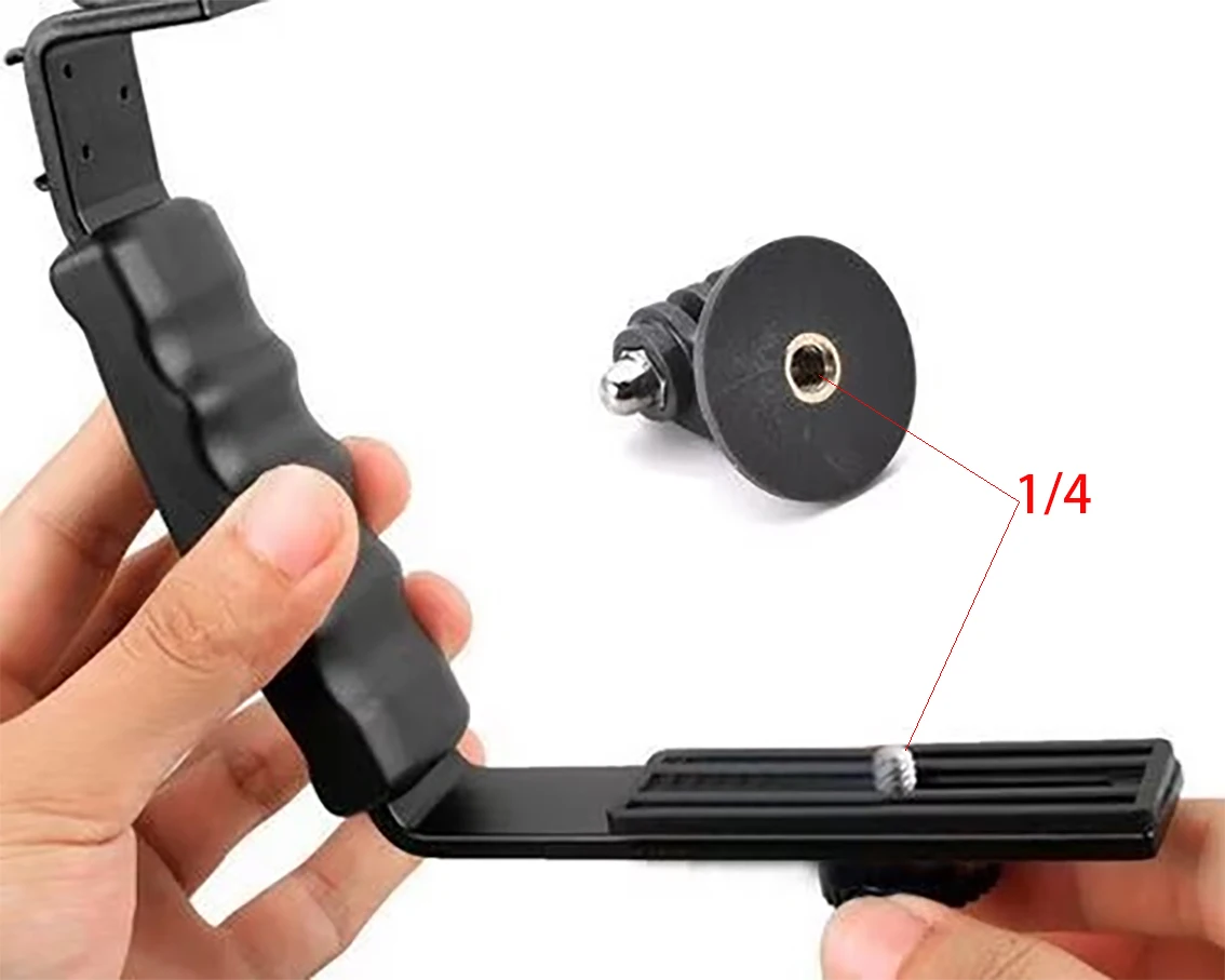 Dual Shoe Microphone / Video Light L Bracket Mount with 2 Standard Flash Hot Shoes and Tripod Adapter for GoPro camera tripod