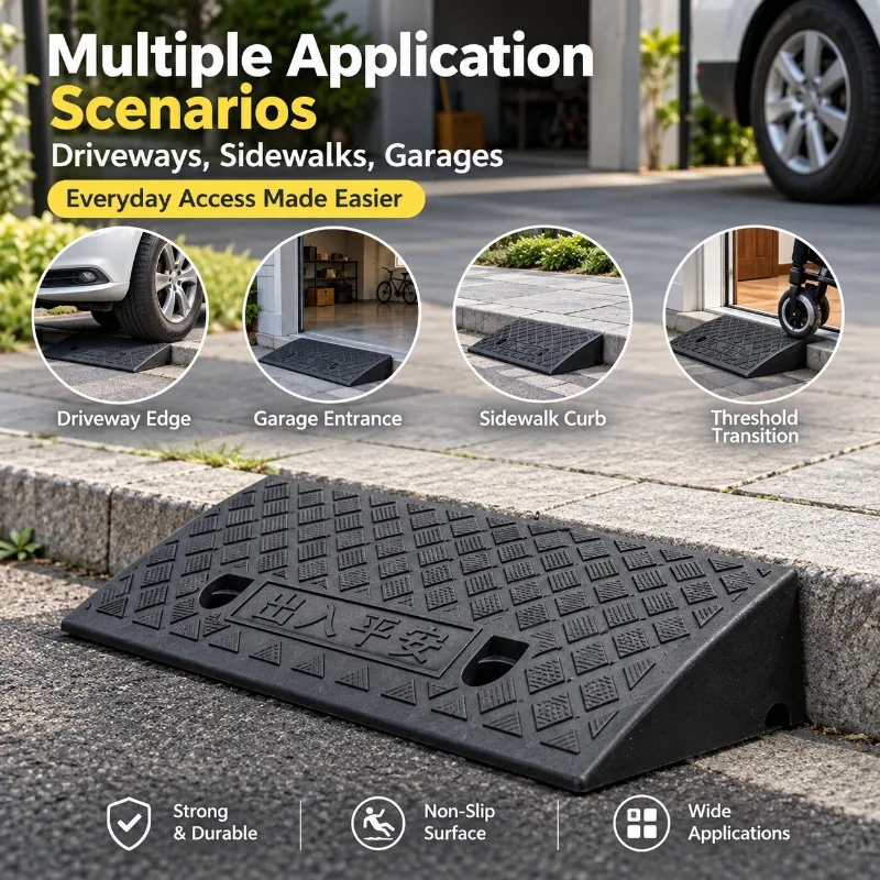 1/2PCS 100mm Plastic Curb Ramp Non-Slip Threshold Ramp for Car Bicycle Wheelchair Driveway Steps Smooth Transition 50x27cm