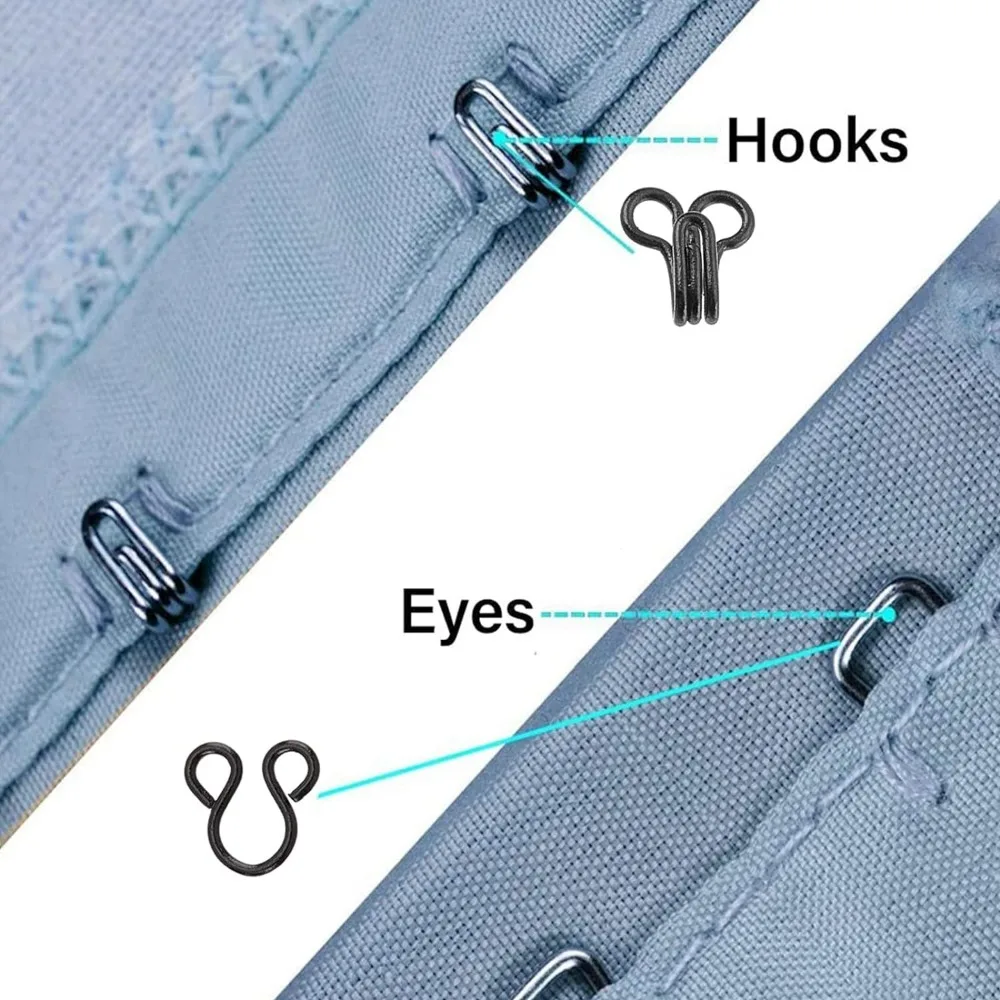 90 Sets 3 Sizes Sewing Hooks and Eyes Closure Iron Bra Hooks Replacement with a Plastic Box for Clothing Jacket Skirt Trousers