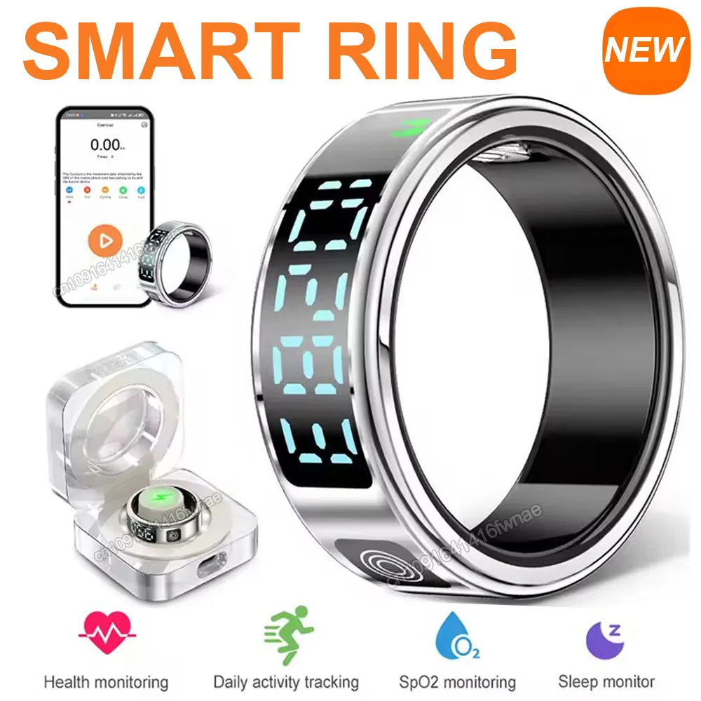 

Смарт-кольцо со светодиодным HD-экраном, управление камерой, 5 АТМ, водонепроницаемое для умных женщин и мужчин, кольцо с монитором сердечного ритма, несколько спортивных колец 2025