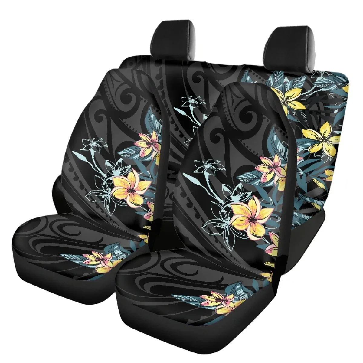 Polynesian Plumeria Flower Print Car Seat Covers Front Set in Cloth Car Seat Covers for Low Back Car Seats Fit Most Truck SUV