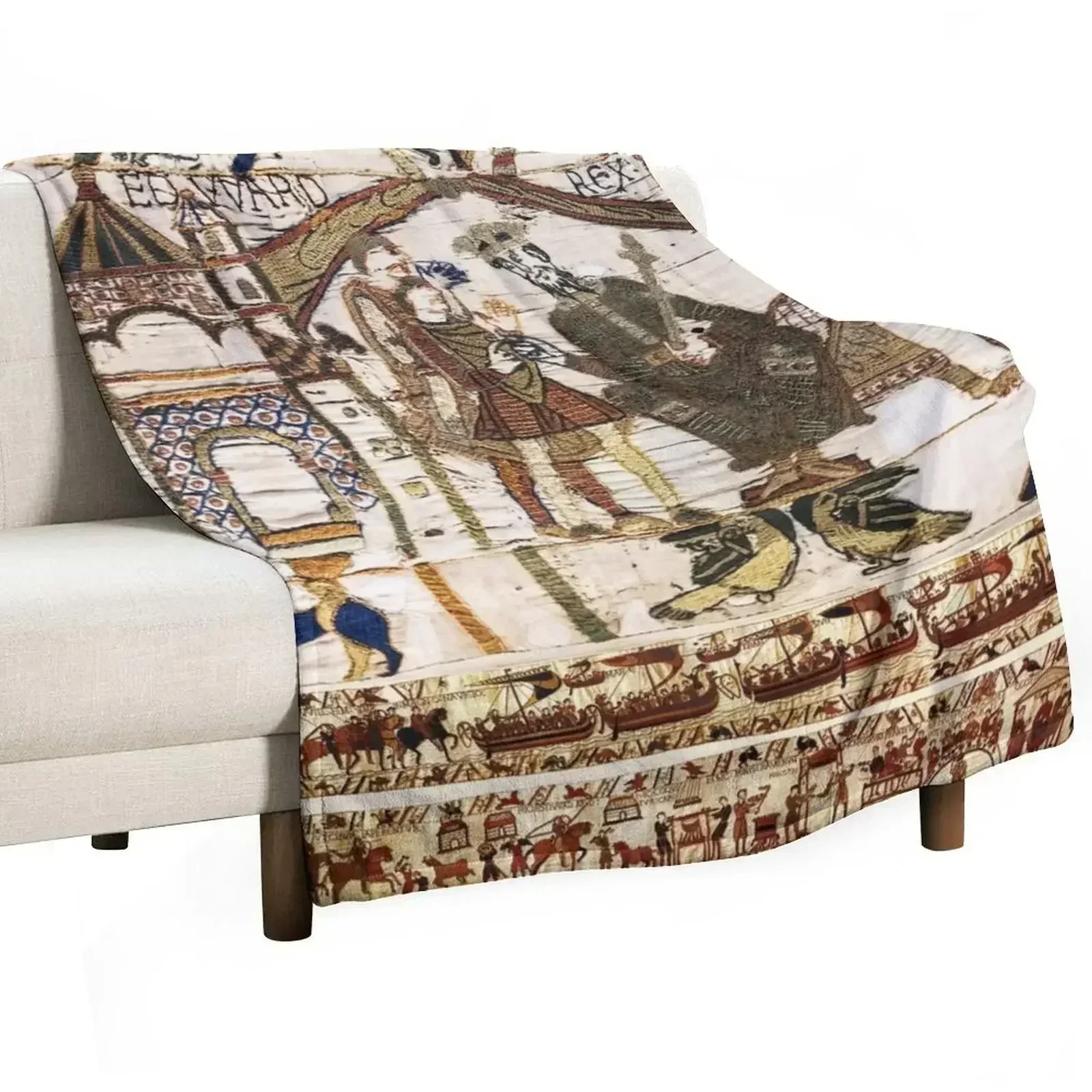 THE BAYEUX TAPESTRY ,King Edward the Confessor and Harold Godwinson at Winchester. Throw Blanket Hair Plush Sofa Quilt Blankets