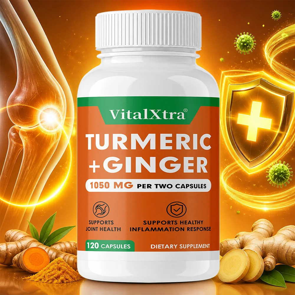 Turmeric Supplement with Ginger Black Pepper Extract for Best Absorption, Promotes Joint and Bone Health, 120 Capsules