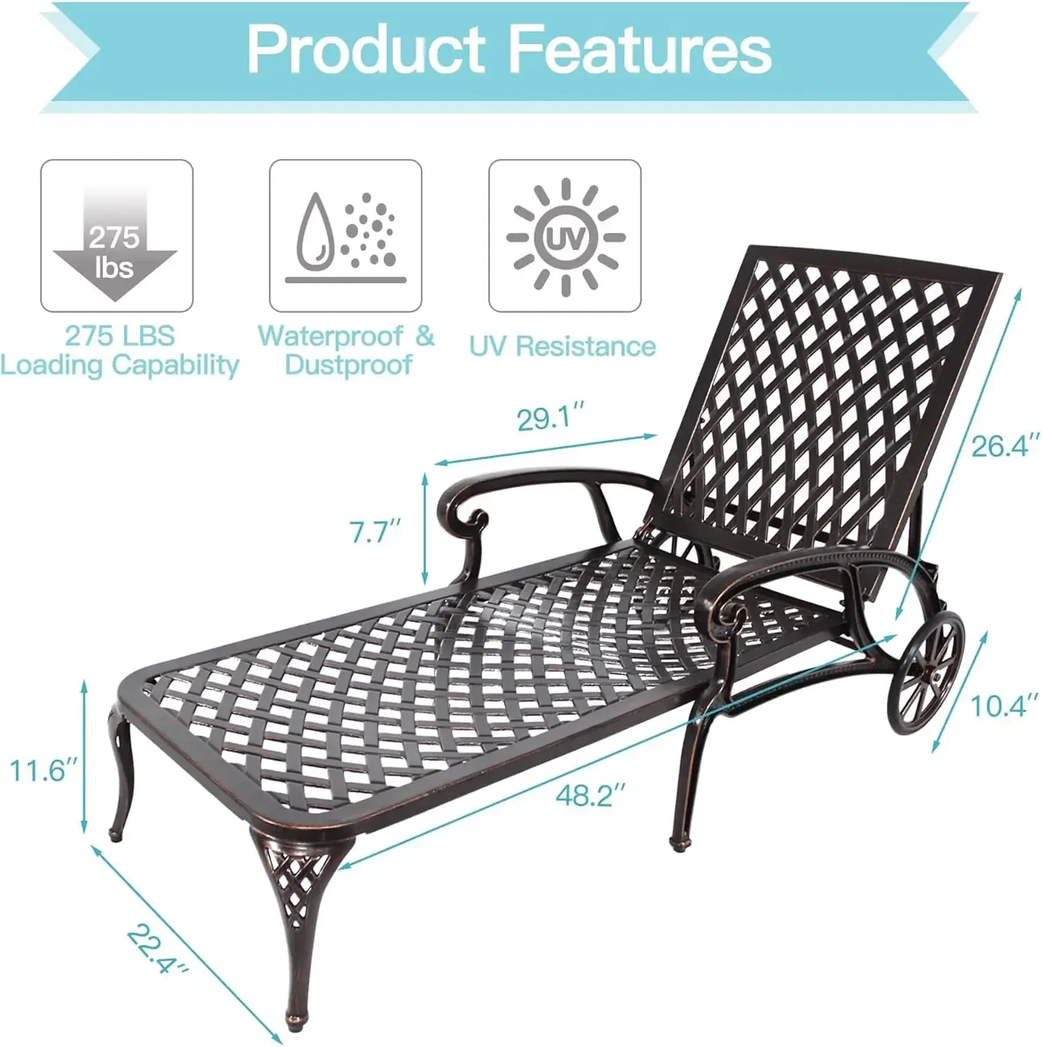 [New Arrival, Limited Stock!]Chaise Lounge Chair Outdoor, Poolside Lounger Set of 2 Cast Aluminum Tanning Chairs with Adjustable