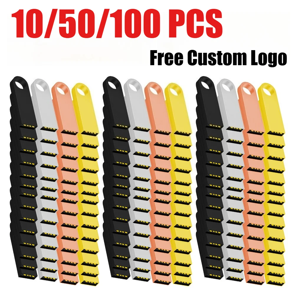 

10/50/100pcs Metal USB 2.0 Flash Drive 1GB 2GB 4GB 8GB Memory Stick Photography Gift 16GB 32GB 64GB Pen Drive Free Custom Logo