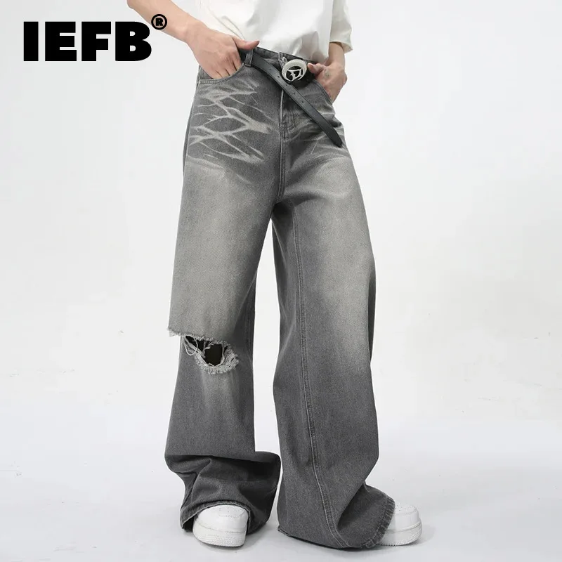 IEFB Summer Men's Wear New Jeans Straight Wide Leg Denim Pants Casual Loose Contrast Color Male Bottoms Clothing 2024 9C5977