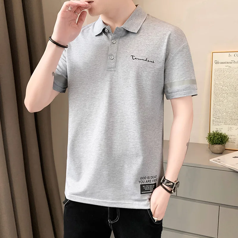 Fashion Lapel Spliced Printed Letter All-match Polo Shirts Men Clothing 2024 Summer New Loose Casual Tops Business Tee Shirt