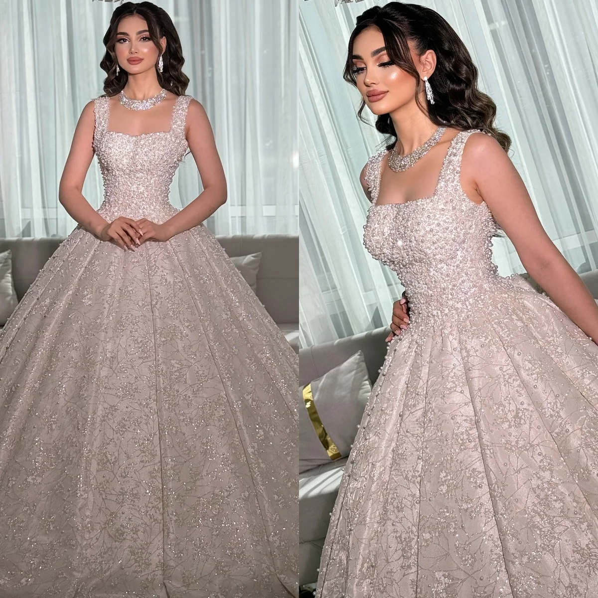 Robes de bal personnalisées bretelles Spaghetti col carré exquise de haute qualité délicate fête de mariée robes de mariée robe de mariée