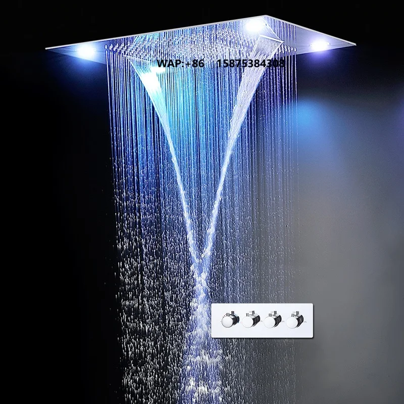 Luxury Master Room LED Rainfall Shower Heads Remote Control LED Lights 600x800MM Ceiling Mounted Bathroom Shower Faucet Sets