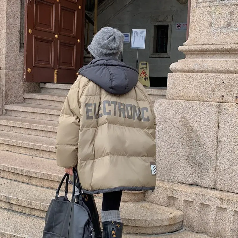 Abrigo de plumón de pato blanco para mujer, abrigo holgado de gran tamaño con estampado de ocio, a prueba de viento, novedad de invierno, 2024