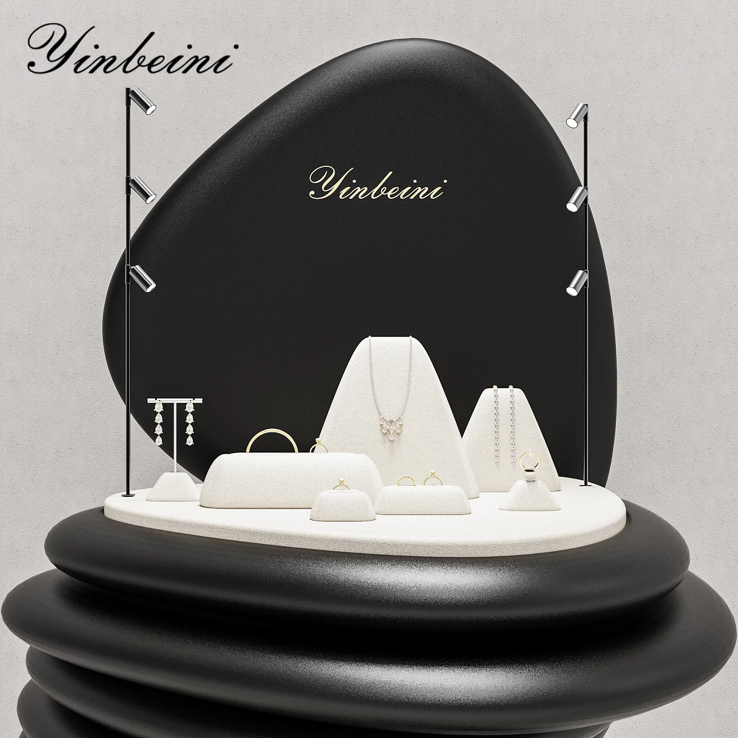 

Yinbeini Jewelry Display Stand Combo Velvet Ring Earring Necklace Bracelet Holder for Store Display Organization TB044