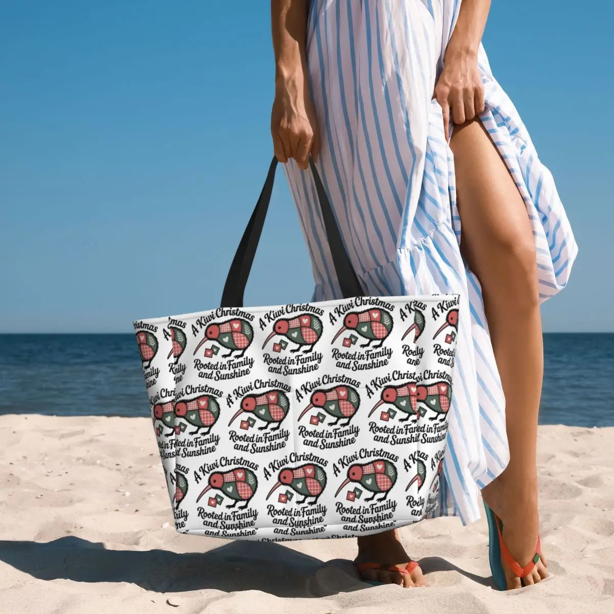 Patchwork Kiwi Silhouette A Kiwi Christmas Beach Tote Bag Sport Gym Yoga Duffle Large Tote Bag Women Travel Bag Fitness bag