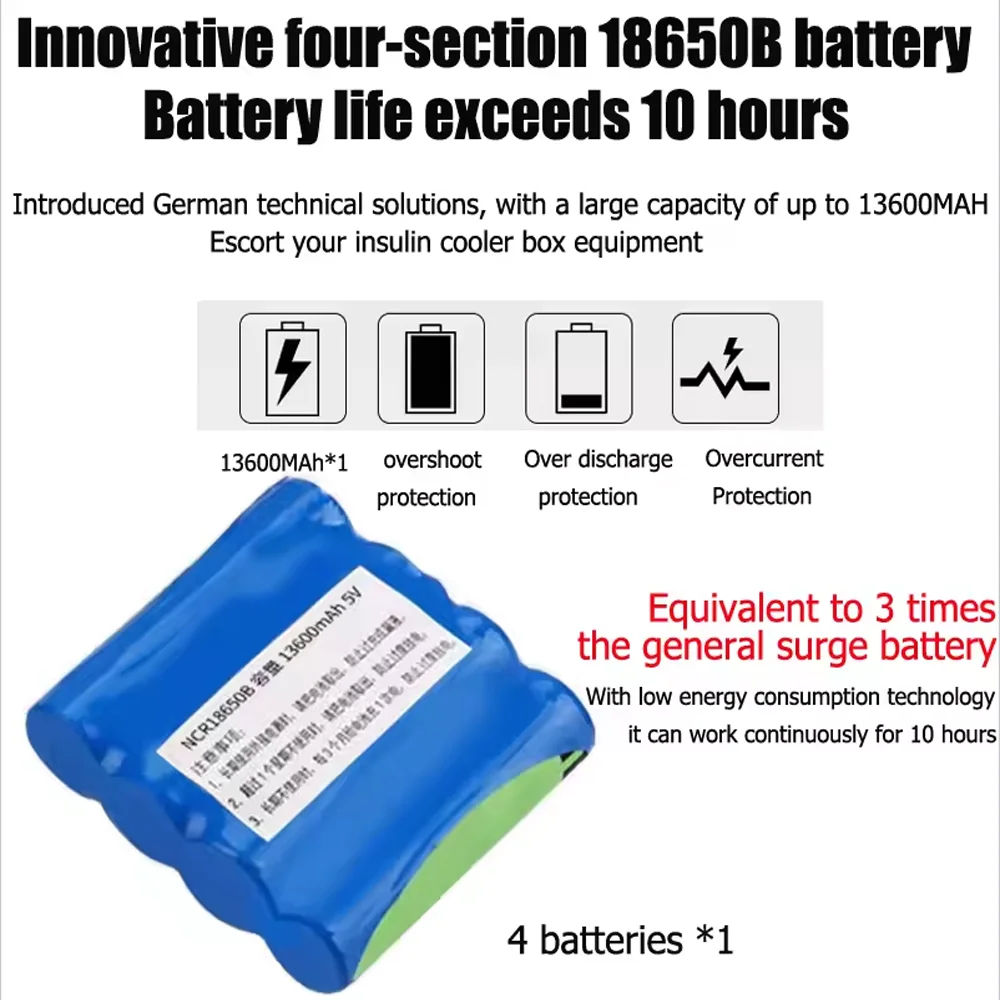 Batterie au lithium pour insuline portable, mini réfrigérateur indispensable, 5V, 10200mAh, batterie de remplacement en veille, accessoire de réfrigérateur