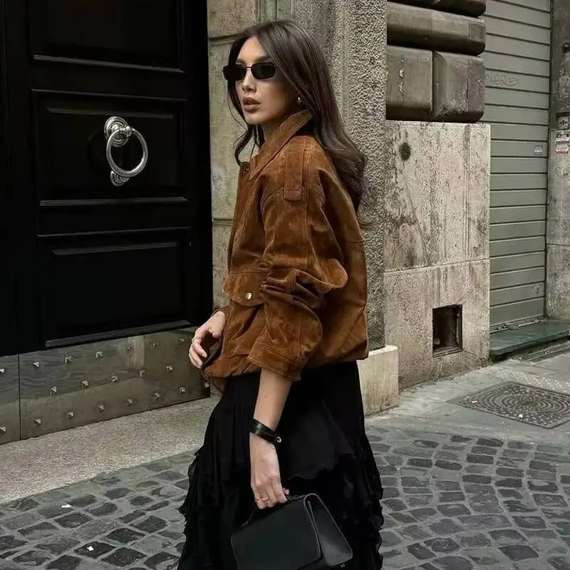 2025 منفذها للملابس الخارجية سترة من جلد الغزال ملابس الشارع الشهير عطلة المرأة سستة جديدة في المعاطف والسترات #5