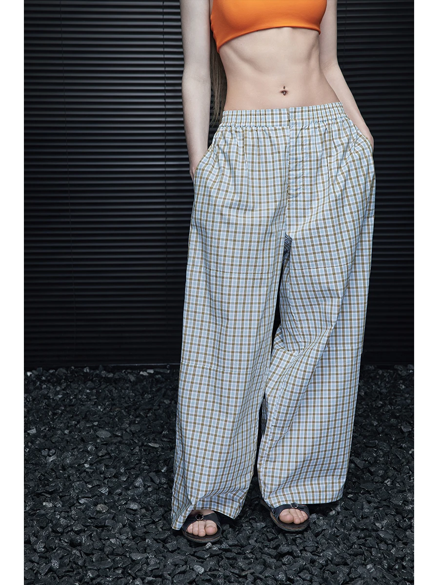 

Свободные повседневные хлопковые брюки в клетку для женщин, широкие штаны, летняя новинка, удобные, в уличном стиле, из чистого хлопка