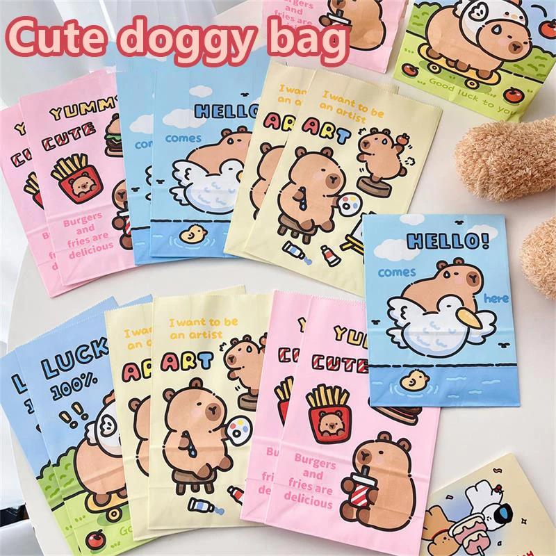 Cartoon Capybara Gift Wrapping Bag Kraft Paper Bag Cute Food Cookie Packaging Bag Bread Snacks Baking Takeaway Bags Storage Bags