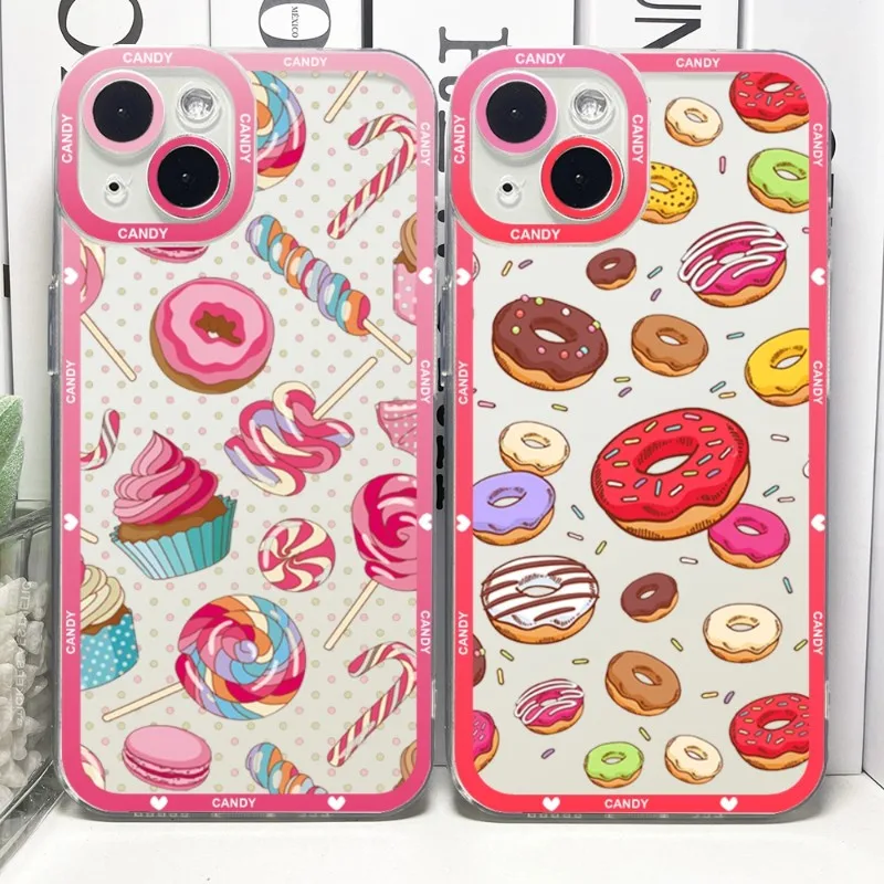 Cute Candy Donuts Phone Case Telefoon For IPhone 14ProMax 13 14 12 11 Pro Max Mini Transparent Angel Eyes Cover