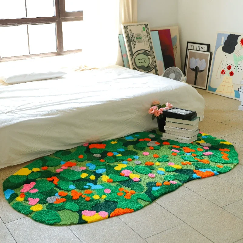 Hand Tufted Moss Flowers Area Rug – Soft Non-Slip Carpet for Living Room & Bedroom, Thick Plush Floor Mat, Home Decor Rugs