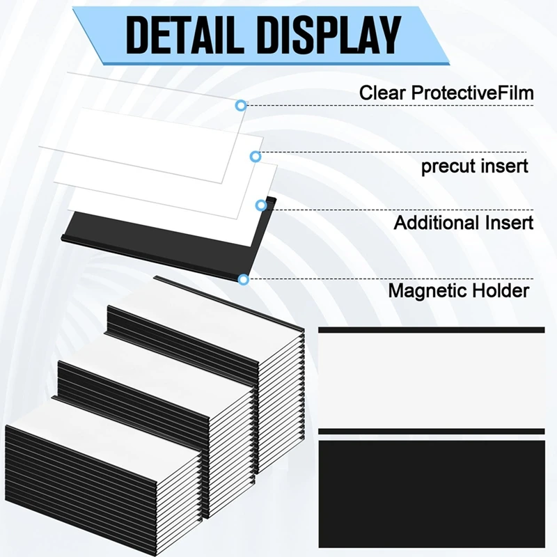 Magnetic Label Holders 4 X 2In C Channel Label Holders With Clear Plastic Protectors And White Paper Inserts