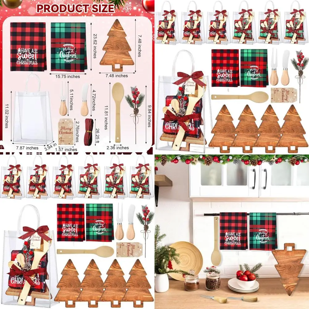 

Christmas Kitchen Gift Set: Wooden Cutting Board, Knives, Forks, Towels - Perfect for Holiday Cooking and Housewarming