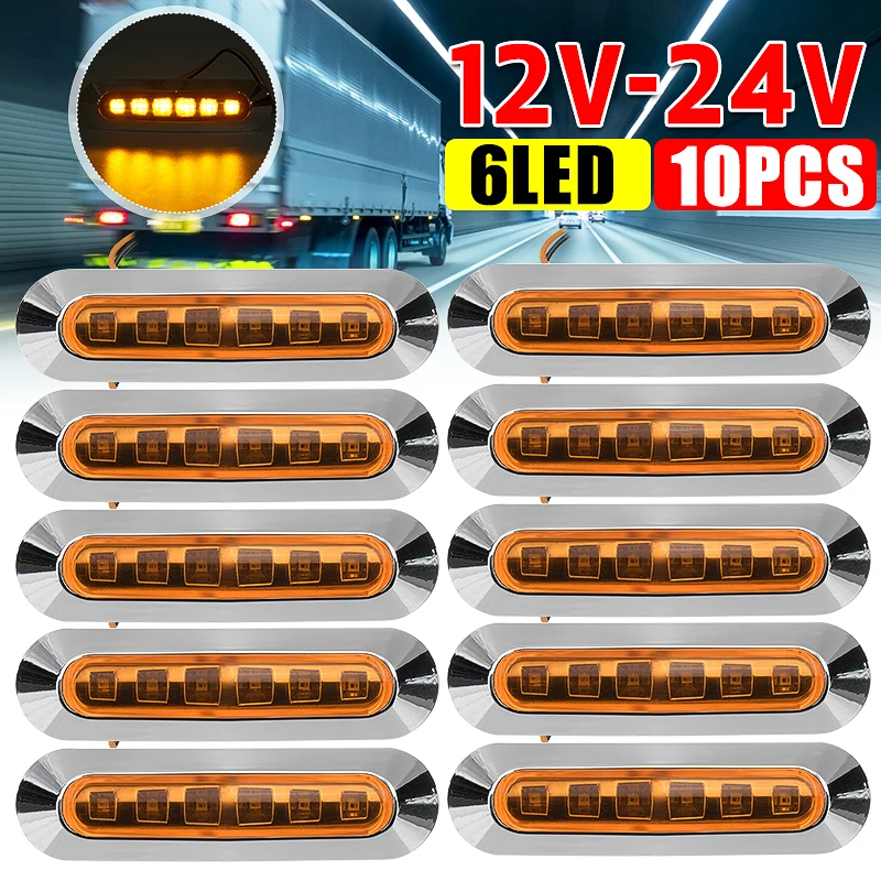 

10 шт. 12 В 24 В 6 светодиодный боковой габаритный фонарь, внешний габаритный фонарь, индикатор предупреждения, задний задний фонарь, прицеп, грузовик, автобус, караван