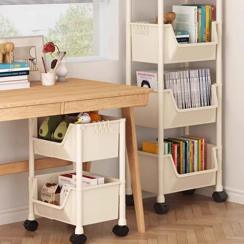 Portable Trolley Bookshelf Creative Kitchen Storage Rack Living Room Mobile Display Cabinet Wheeled Book Rack