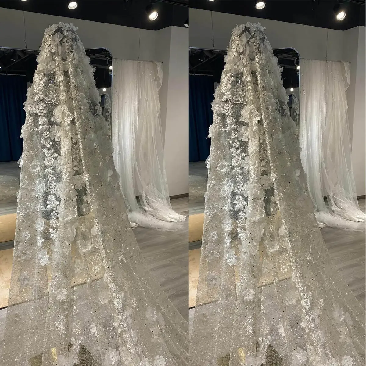 

Romantic Flower Pearls Bridal Veils 3 Meters Long One Layere Wedding Hearwear Cathedral Length Bride Headpieces Hide comb