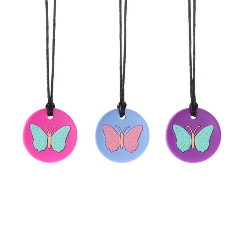 1pcs Chew Necklaces Silicone Teethers Butterfly Teething Pendant Necklace Oral Chew Toys for Kids Biting Chewing Anxiety Fidget