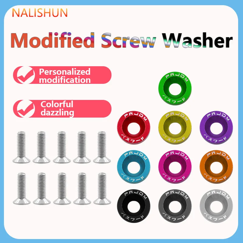 10Pcs M6 Car Modified Hex Fasteners Fender Washer Bumper Engine Concave Screws License Plate Bolts JDM Style Universal