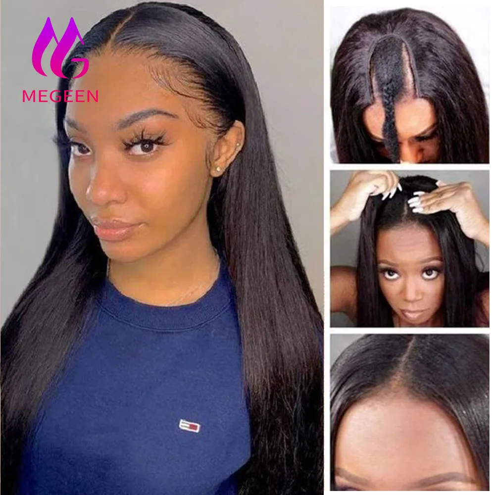 Megeen Stright Beginner Friendly U Part Wigs Human Hair Brazilian Virgin Hair Full Machine Wigs For Women Small Leave Out 24Inch
