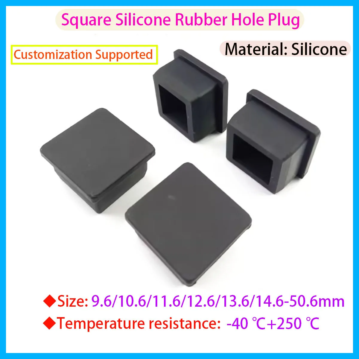 

T-shaped Steel Pipe Hole Plug Dustproof and High Temperature Resistant Black Square Perforated Silicone Rubber End Cap