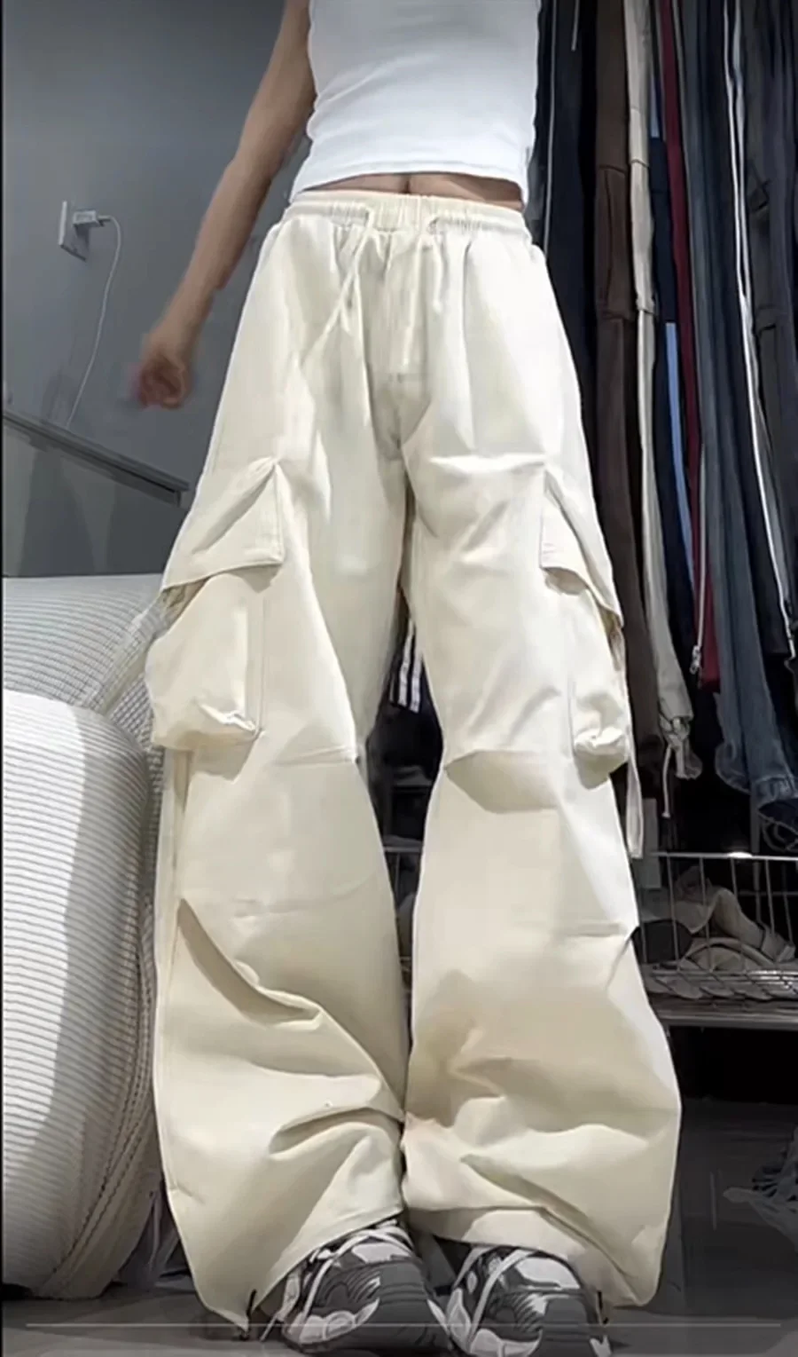Retro Vintage High Street Baggy Hosen Mode Damen Oversized Kordelzug Tasche Neue Hose Lässige Streetwear Loose Jogger Hosen – Detail 5