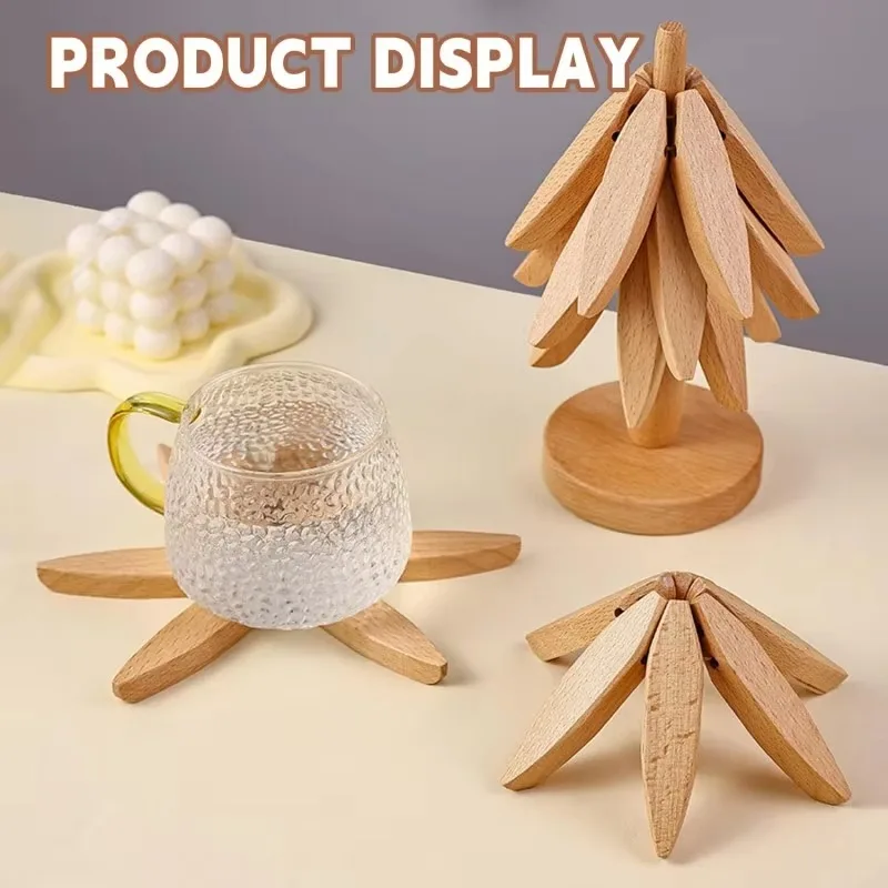 Christmas Wooden Trivets for Hot Dishes Folding Tree Shape Walnut Table Mat Holders Heat Insulated Pad Set Coasters for Pots