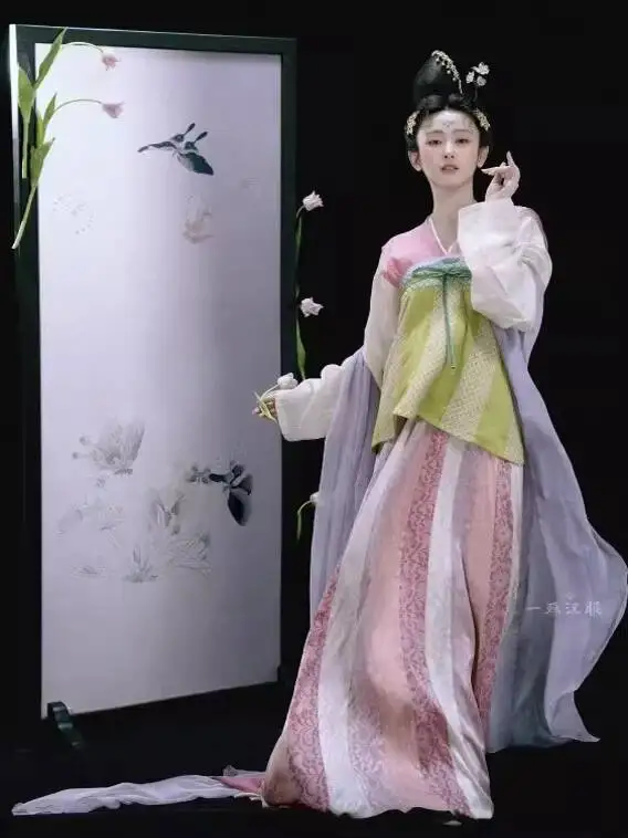 

Женский костюм в стиле династии Тан: национальный наряд, платье-рубашка до груди, юбка с поясом, сказочный стиль, косплей, костюм на Хэллоуин