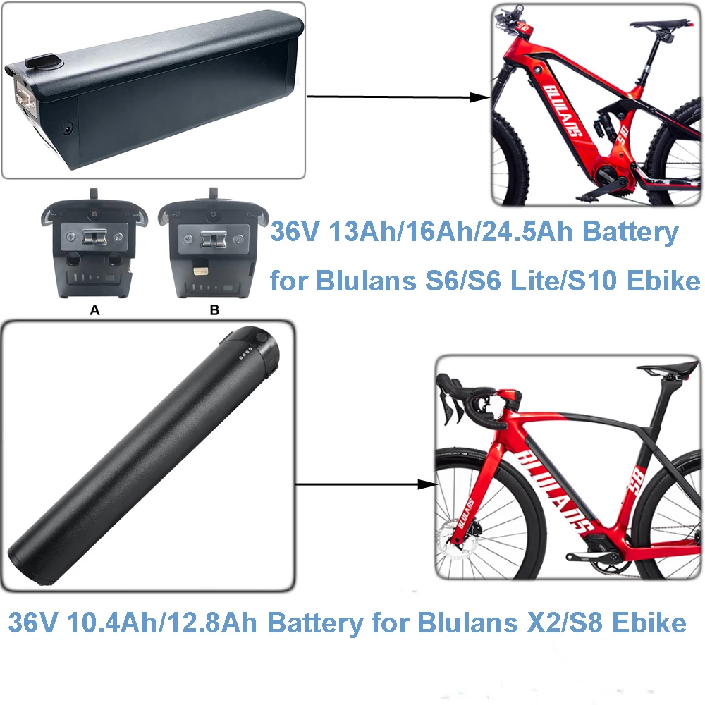 

E-Bike 36V 10.4Ah 12.8Ah 13Ah 16Ah 24.5Ah Lithium ion Battery for Blulans S6 Lite S8 S10 X2 Electric Bike