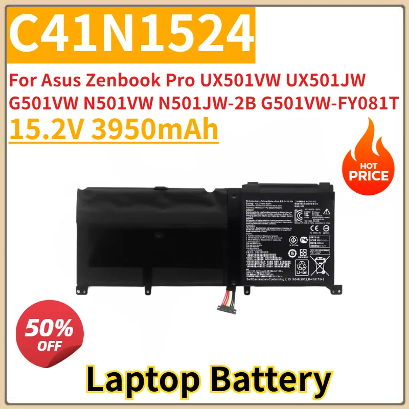 

Новый сменный аккумулятор для ноутбука 15,2 В 3950 мАч C41N1524 для Asus Zenbook Pro UX501VW UX501JW G501VW N501VW N501JW-2B G501VW-FY081T