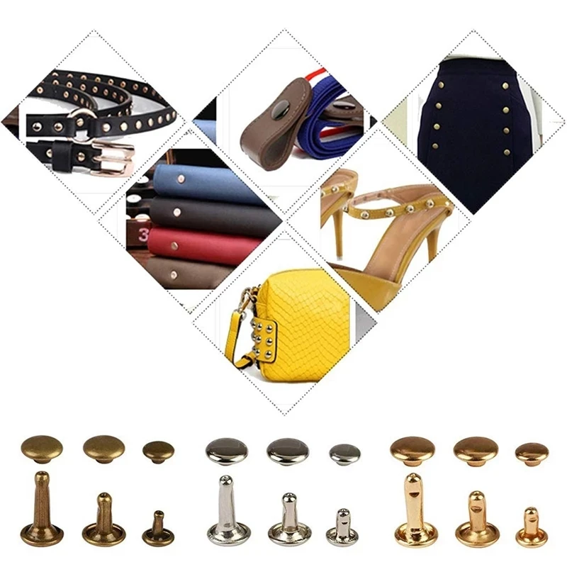 Metall Doppel Kappe Nieten Stud Runde Spike Nagel Mit Werkzeug Kits Für Schuhe Tasche Gürtel Leathercraft Reparatur Kleidung Bekleidungs Zubehör – Detail 6