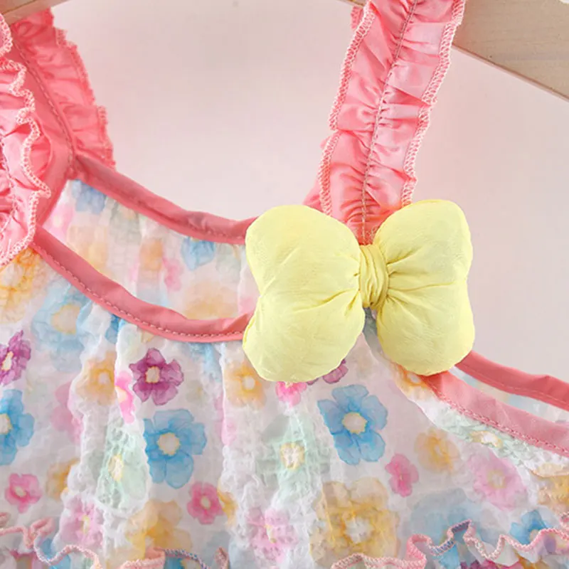 Summer New Little Flower Baby Girl Strap Dress Sweet Pastoral Style Children\'s Sleeveless Clothes (0-3 Years Old)