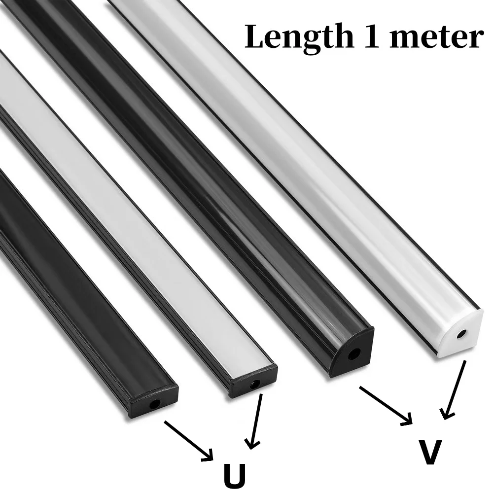 10-50pcs/lot 1M Black LED Aluminum Profile Channel Holder Diffuser PC Cover U/V Shape Corner for 2835 5050 5730 COB Light