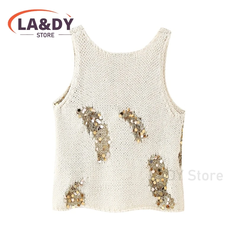 Vest Women 2024 Spring Summer Fashion Loose Sequin Knit Waistcoat Female Casual Sleeveless Commuting Versatile Tank Top