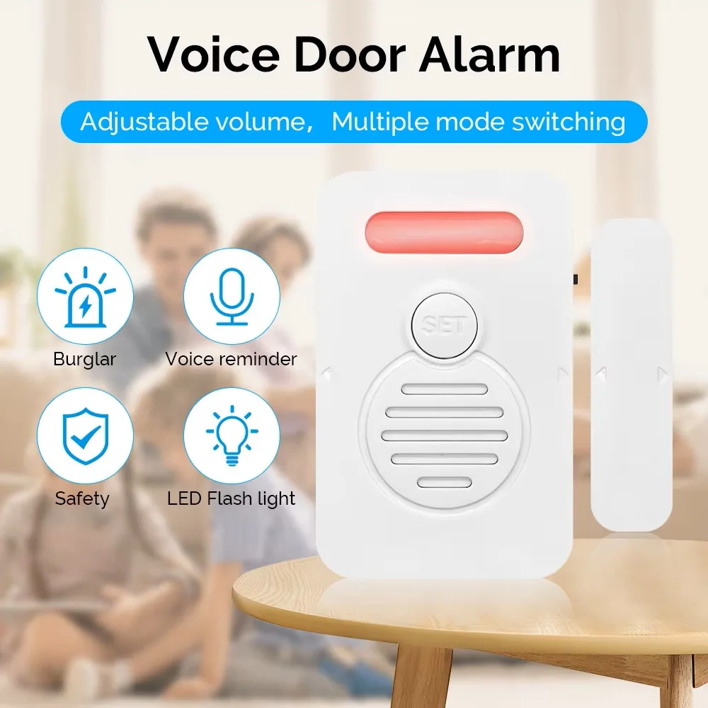 Portable Wireless Security System Safety Sensor Triggered Door Alarm With Sound Warning And Light Three Level Volume Adjustment