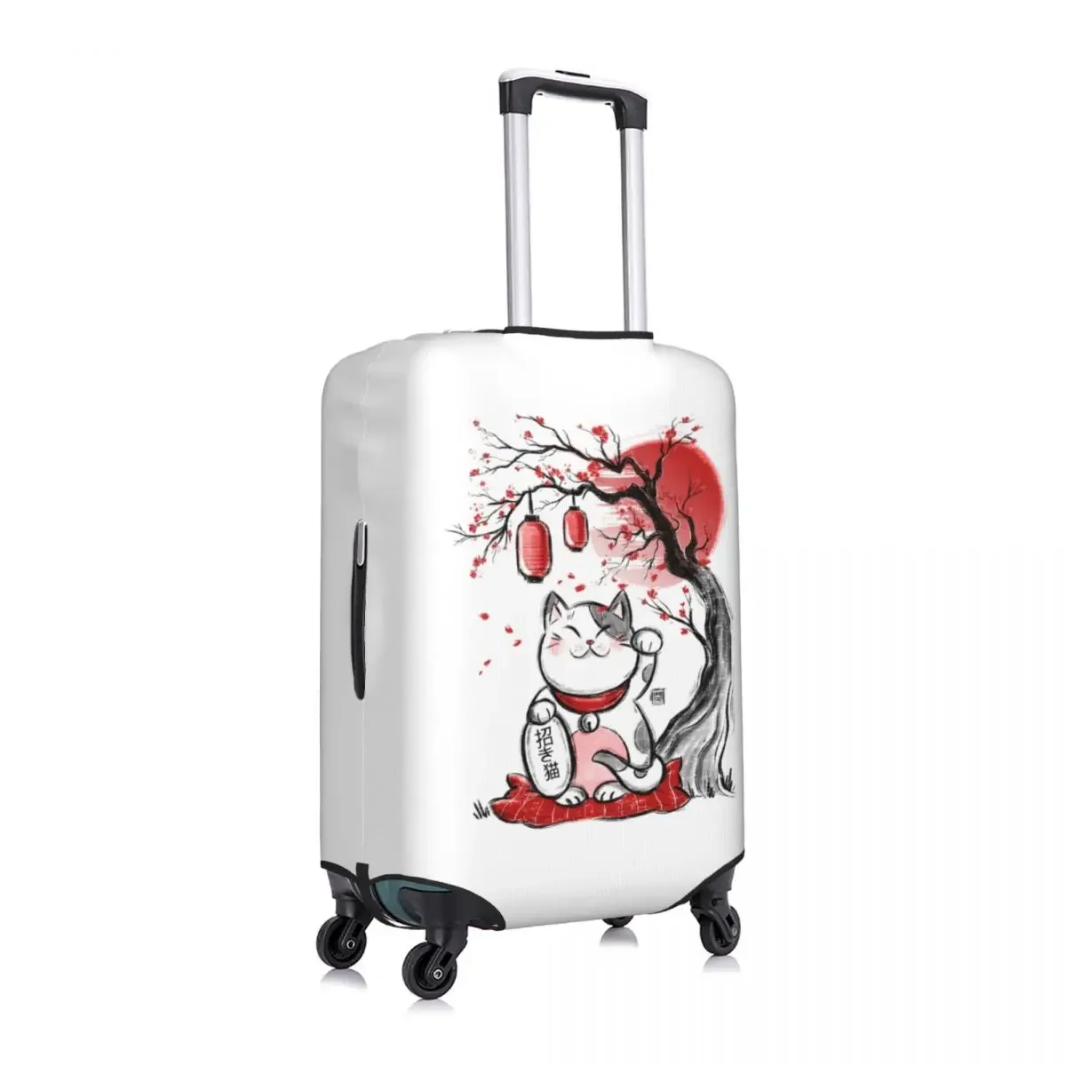 Custom Maneki Neko Sakura Flowers Luggage Cover Protector Lucky Cat Cherry Blossom Suitcase Protective Cover for 18-32 Inch