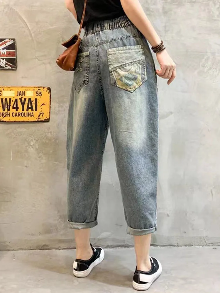 Max LuLu Summer Chinese Design Denim Pants Womens Fashion Holes Embroidery Jeans 2024 Ladies Loose Casual Vintage Harem Trousers