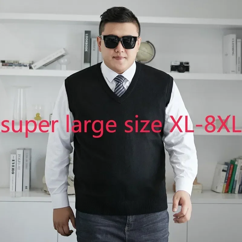 

Мужской свободный эластичный жилет размера плюс XL-7XL 8XL, повседневный вязаный жилет с v-образным вырезом, теплый свитер без рукавов, универсальный топ