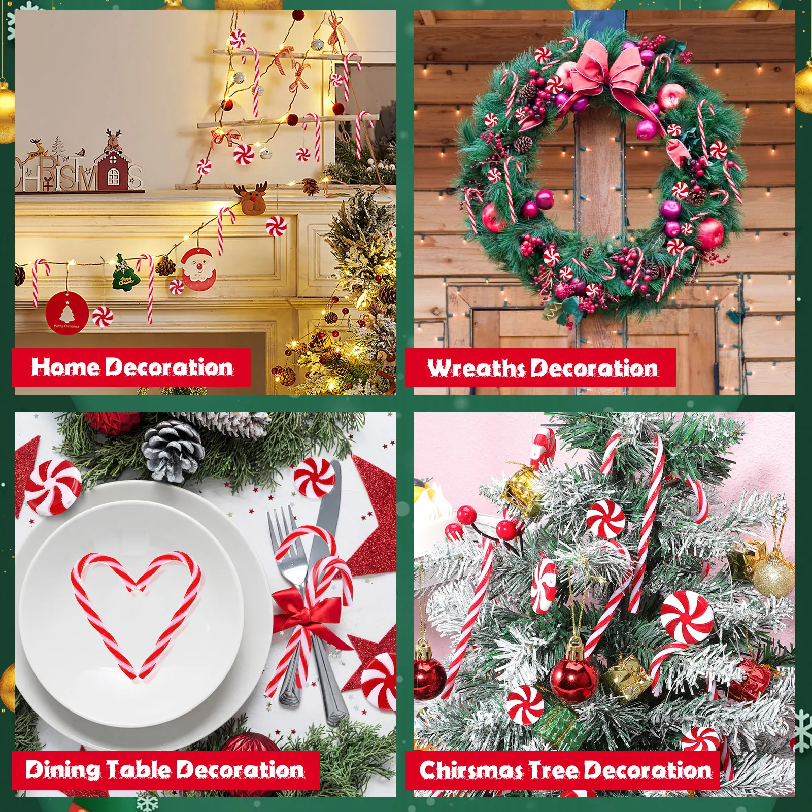 

60Pcs Christmas Tree Hanging Ornaments Candy Cane Decorations Classic Holiday Xmas Party Hanging Decors Christmas Tree Ornaments