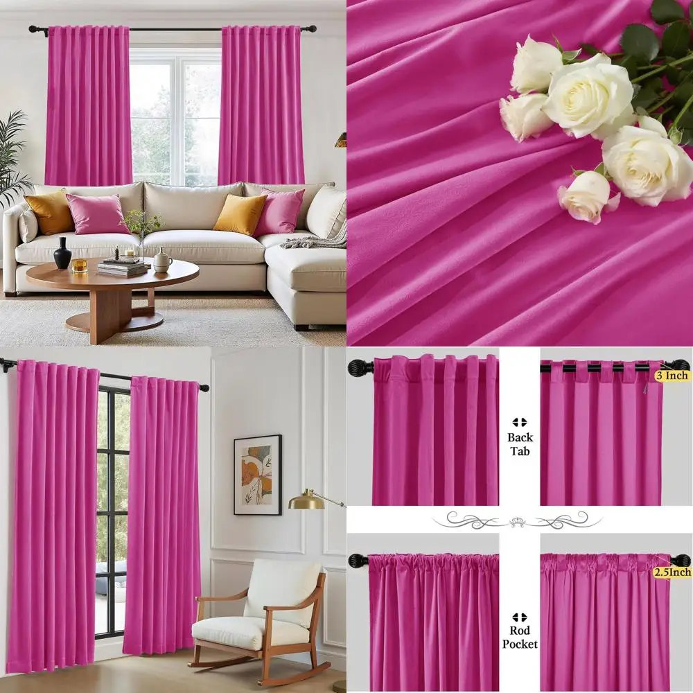 

Длинные бархатные шторы ярко-розового цвета, 96 дюймов, 2-панельные, с карманом для карниза и креплением на петлях, термоизолированные, для гостиной/столовой, спальни (Ш52xД96)