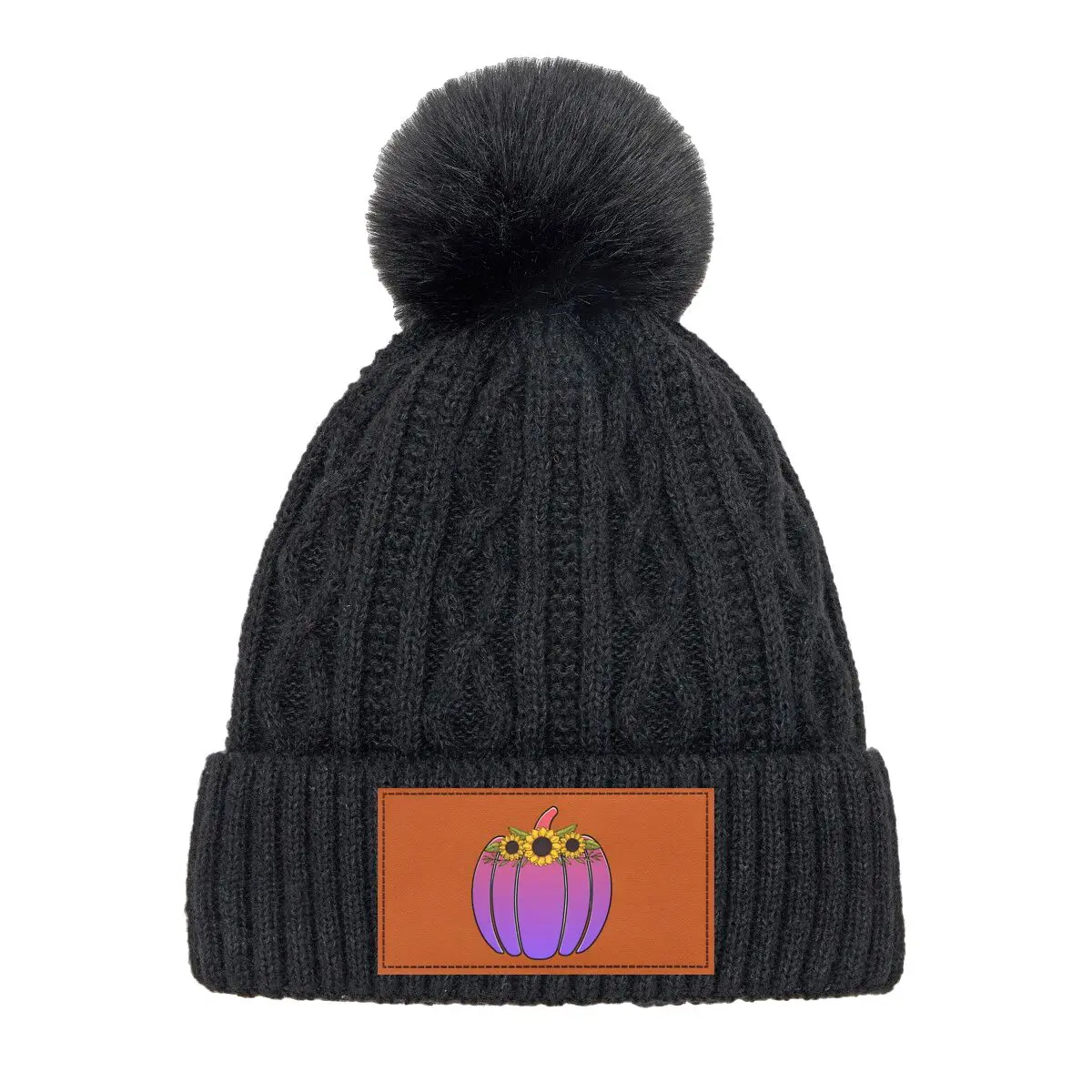 

Стильная женская шапка с помпоном и тыквой подсолнечника, теплая вязаная шапка для офиса и поездок на работу