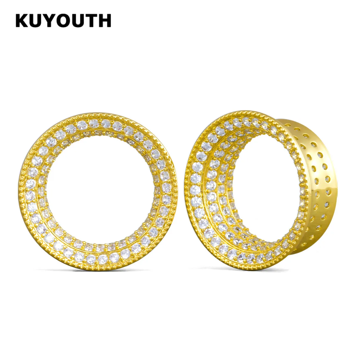 

KUYOUTH Diamond Inlaid Flared Ear Tunnels Plugs Hypoallergenic Ear Gauges Stretchers Body Piercing Jewelry 6mm-30mm Sizes