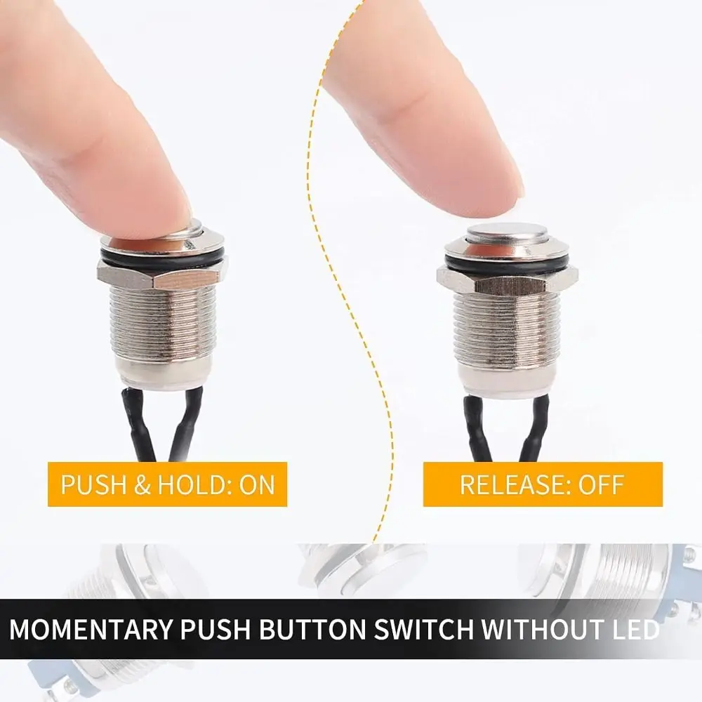 High-quality 12mm Momentary Push Button Switch Black Shell IP65 Waterproof 1 Normally Open with pre-Wiring