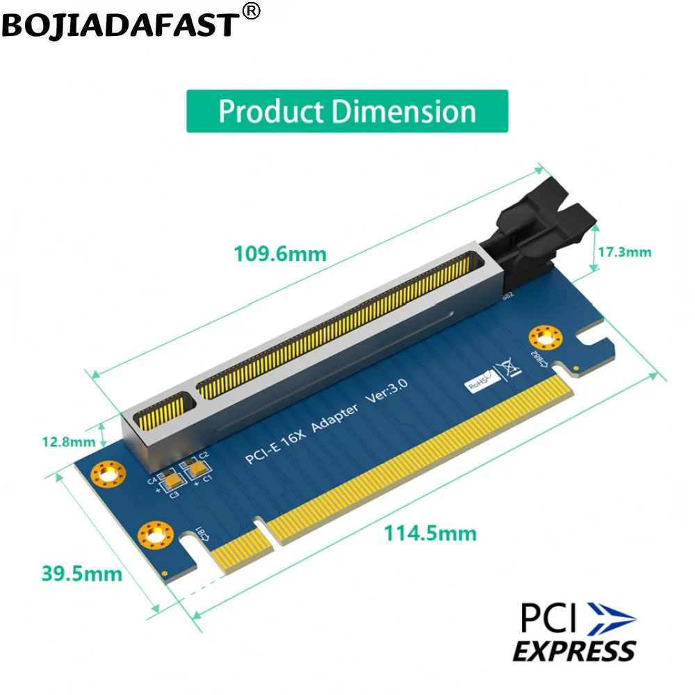 Cartão adaptador Riser para servidor, caixa do computador, 90 graus, PCI Express, 3.0, 16X, PCI-E, X16, 1U, 2U